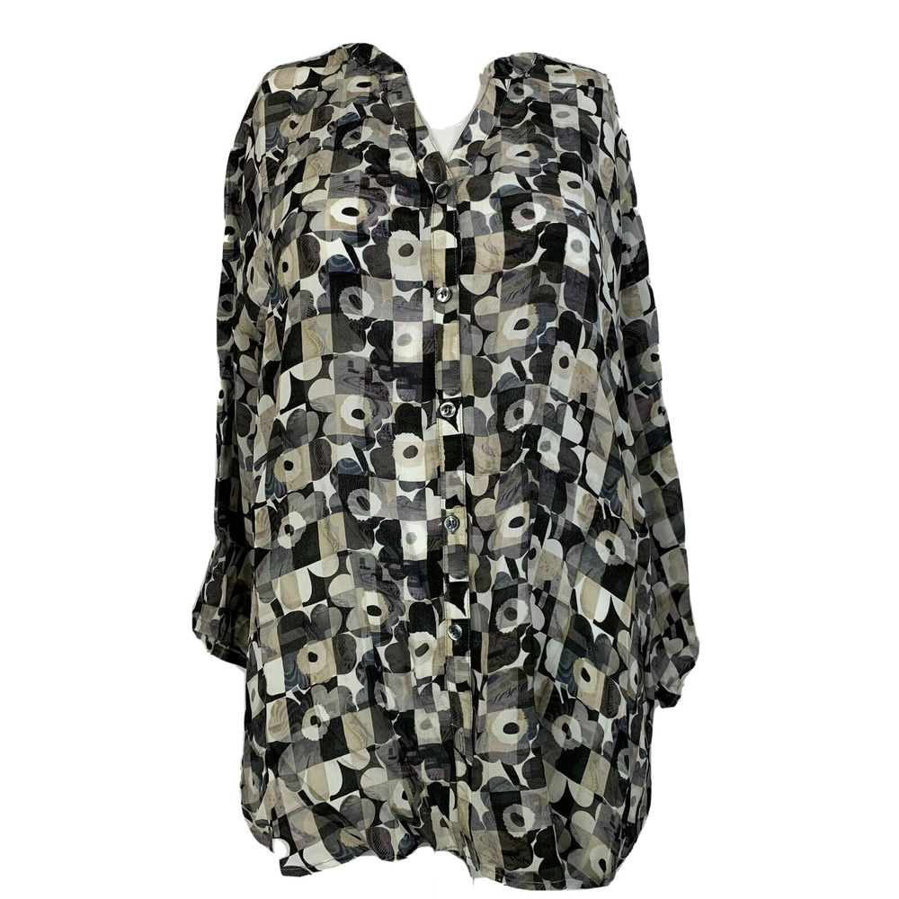 Mast 1883 Shirt Womens Sz‎ L Black White Geometric Floral Button Up Lightweight